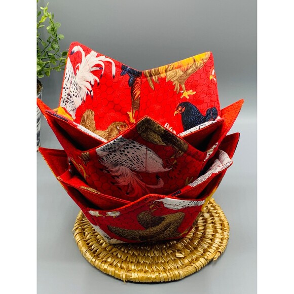 Set of 3 Chicken Microwave Soup Bowl Cozy Dinner Plate, And Pint Size Reversible - Picture 2 of 8